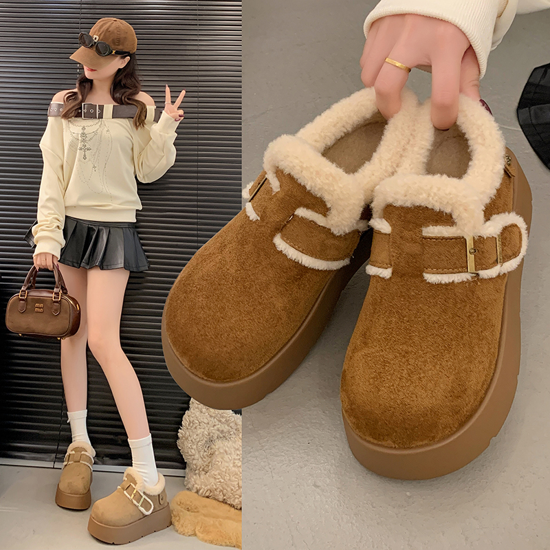 冬季新款全包厚底勃肯鞋毛毛棉鞋