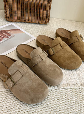 复古包头半拖鞋女2026春季新款时尚外穿内增高平底勃肯鞋休闲单鞋
