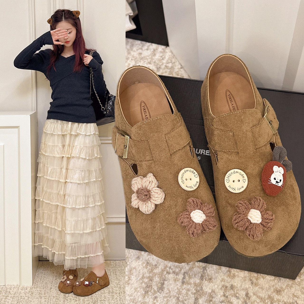 勃肯鞋全包女春季2026新款复古花朵内增高软底懒人单鞋百搭乐福鞋,女鞋,勃肯鞋/软木鞋,淘宝优惠券,粉丝福利购,淘宝优惠卷