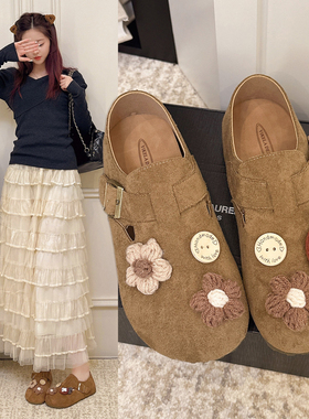 勃肯鞋全包女春季2026新款复古花朵内增高软底懒人单鞋百搭乐福鞋