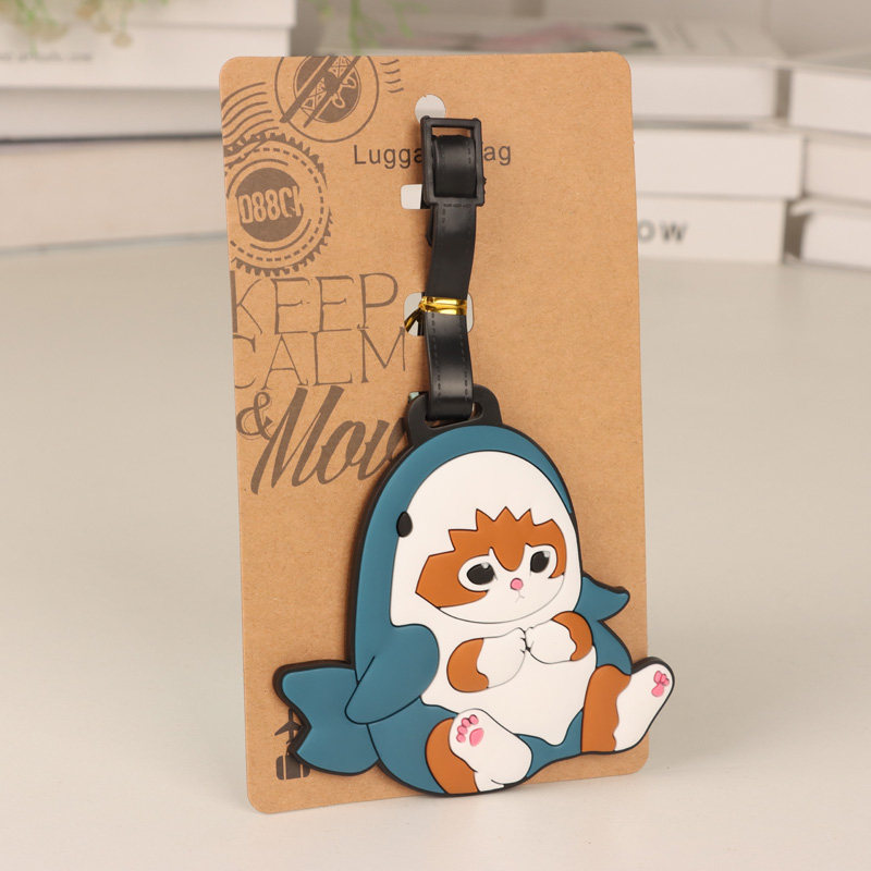 鲨鱼猫软胶行李箱挂牌吊牌日系卡通可爱旅行行李托运登机标识牌