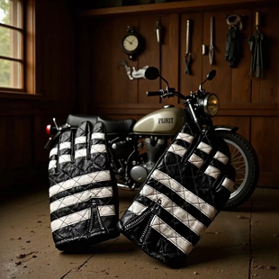 摩托车哈雷羊皮囚徒黑白条纹触屏春夏男女款通勤真皮机车复古手套