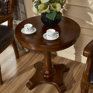 沙发小圆桌子简约客厅沙发边几茶几角几洽谈桌 美式 实木圆茶几欧式