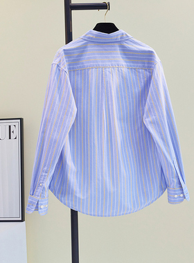 牛津纺棉蓝色竖条纹衬衫女2025春夏新休闲衬衣外套防晒衣开衫上衣