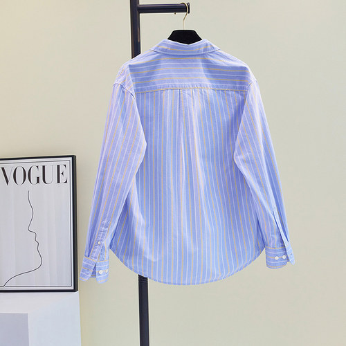 牛津纺棉蓝色竖条纹衬衫女2025