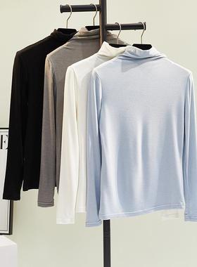 半高领打底衫女长袖2025春季纯色修身显瘦百搭新款内搭黑色上衣潮