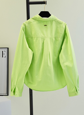 果绿色刺绣卡通衬衫女长袖宽松休闲衬衣2025春夏小个子上衣薄外套