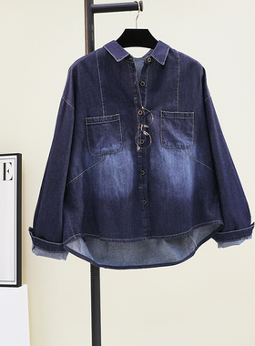 复古蓝色翻领牛仔衬衫女2025春秋新款气质百搭显瘦休闲宽松上衣潮