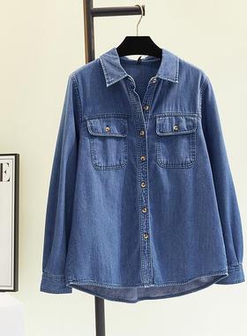 复古深蓝色牛仔衬衫女2025春季新款韩范宽松休闲百搭叠穿上衣外套