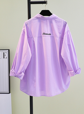 多巴胺刺绣字母紫色衬衫女外套2025春夏新款宽松休闲衬衣别致上衣