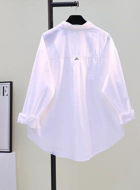 白色刺绣文艺范衬衫2025春秋新款韩版宽松休闲纯色长袖棉衬衣上衣