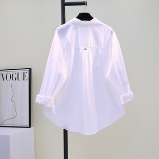 宽松休闲纯色长袖 韩版 棉衬衣上衣 2025春秋新款 白色刺绣文艺范衬衫