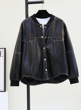 黑色PU皮衣外套女2025春秋新款韩版宽松休闲百搭棒球服夹克上衣潮