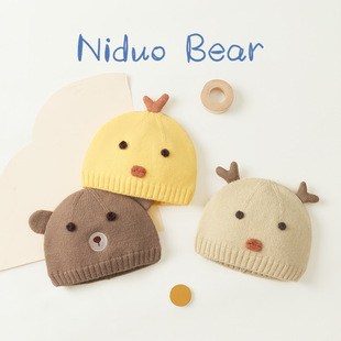 正品尼多熊2025婴儿帽子新生儿保暖胎帽男女毛线帽宝宝儿童帽子