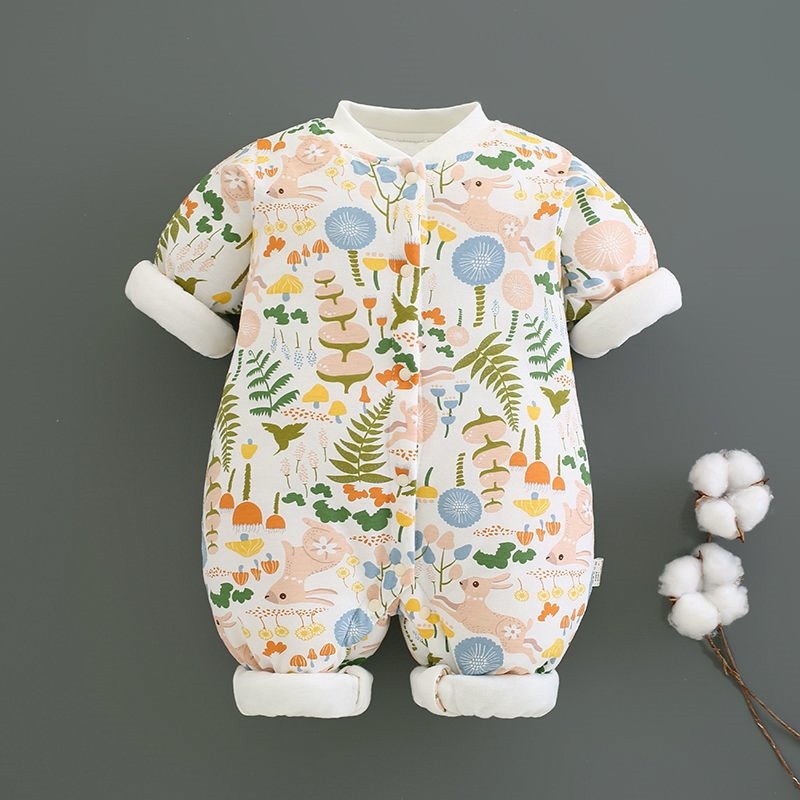 新生婴儿连体衣秋冬季加厚夹棉男女宝宝衣服初生冬装套装睡衣棉衣