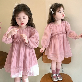 女童连衣裙春秋2026新款韩版中小童装女宝宝洋气长袖春夏裙子百搭