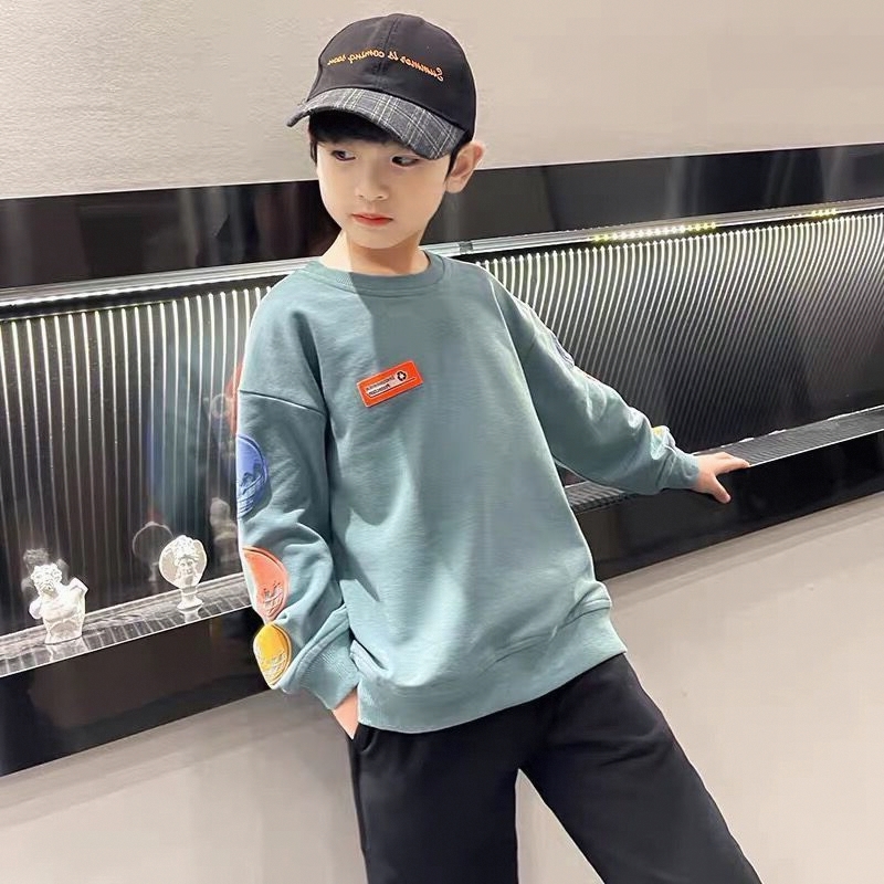 全棉男童长袖t恤2025新款春秋装时尚潮流中大童卡通上衣体恤韩版