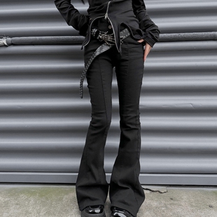 高腰纯色休闲长裤 Miub美式 弹力修身 女朋克街头春季 y2k辣妹微喇裤