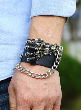 欧美手链男士皮手镯庞克皮革diy