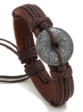 DIY庞克厂家直销手工编织合金复古牛皮手链义乌饰品士手链手绳