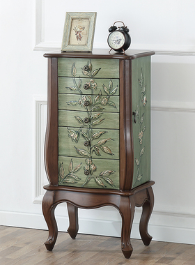 美式乡村五斗柜地中海彩绘卧室珠宝收纳柜复古绿色储物抽屉柜2026