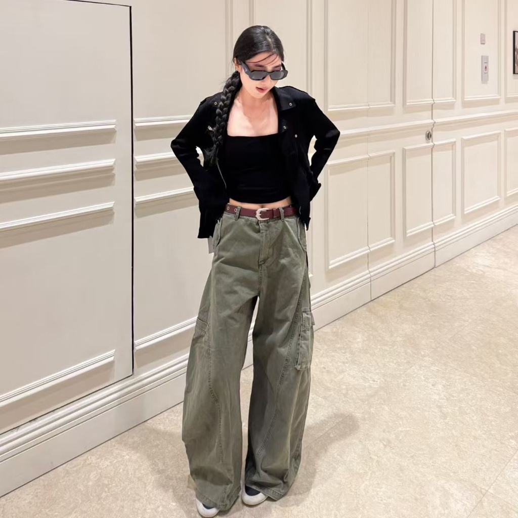 欧洲站2025秋冬新款 设计师款小众美式复古甜酷辣多口袋工装裤女