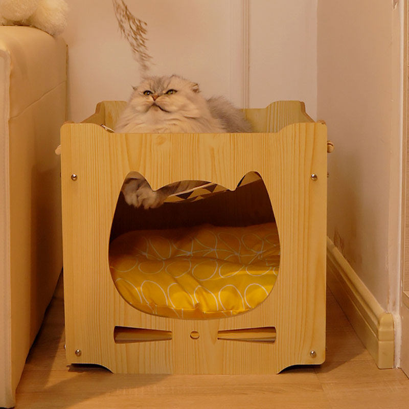 木制猫窝可叠加猫咪床房子家具猫屋子猫吊床垫子床头猫窝四季通用