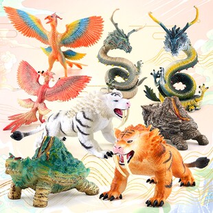 8款神话四大神兽青龙白虎朱雀玄武四灵凤凰黄虎老虎摆件动物玩具