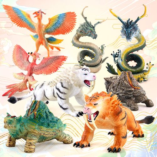 8款神话四大神兽青龙白虎朱雀玄武四灵凤凰黄虎老虎摆件动物玩具