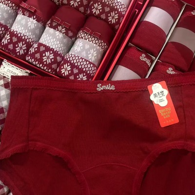 2025秋冬新款女红色羊毛内裤3634
