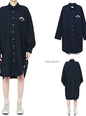 : CHOCOOLATE女装衬衫式连衣裙2025春季新品时髦纯色印花2576BS
