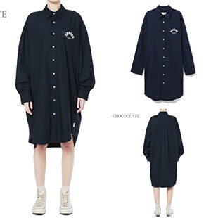 : CHOCOOLATE女装衬衫式连衣裙2025春季新品时髦纯色印花2576BS