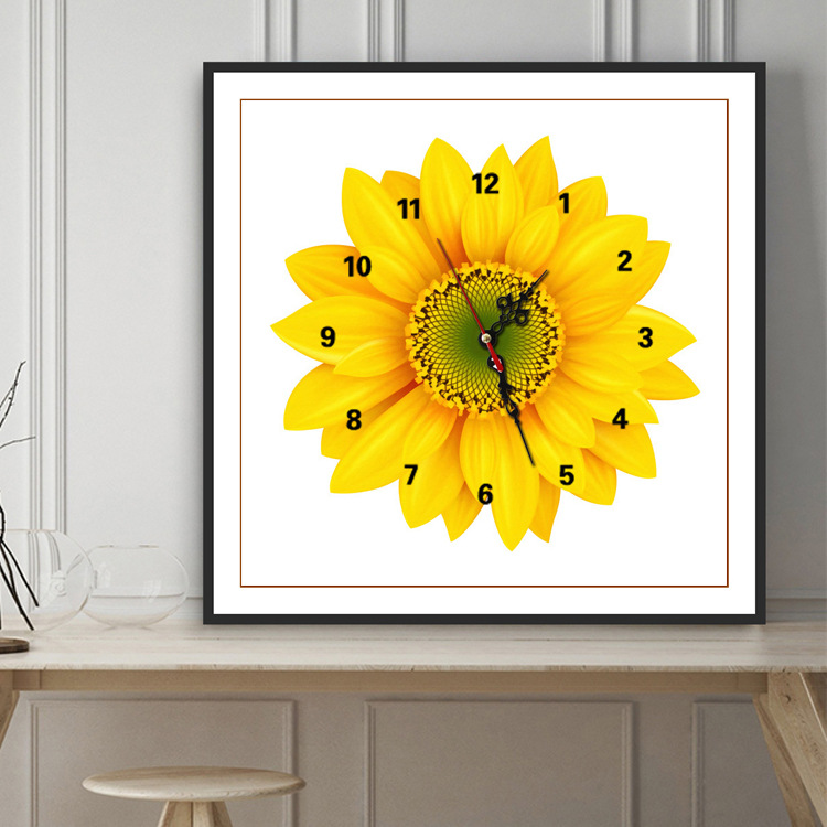 卧室钟表钻石绣满钻2024新款向日葵贴点钻十字绣客厅时挂钟砖石画