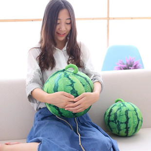 新款3D仿真圆鼓鼓胖西瓜抱枕大号冬瓜靠垫毛绒玩具生日礼物