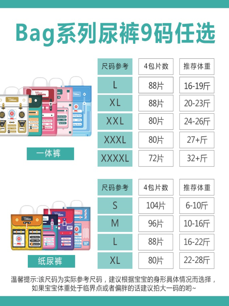 现货正品特惠 悠卡兔bag纸尿裤婴儿尿不湿干爽透气拉拉裤一体裤