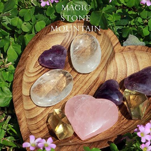 天然喜马拉雅冰透白水晶粉晶黄晶摆件随行手握滚石把件礼物