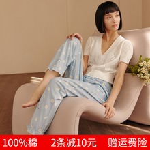 透气宽松系带木耳边全棉女家居长裤 三枪睡裤 新疆棉女纯棉春夏新品