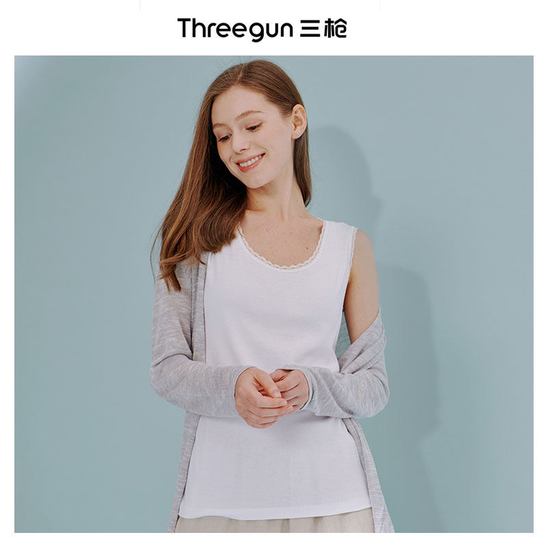 三枪女士全棉薄款无袖衫宽松纯棉t恤舒适汗衫背心家居打底睡衣