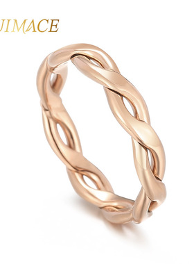 ins风钛钢戒指18K镀金不锈钢扭纹交叉空心堆叠个性麻花戒指