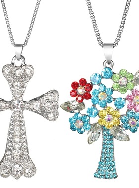 时尚生命之树多色水钻吊坠高品质水钻女士时尚毛衣链配饰精美礼物