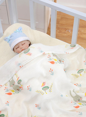 muslin婴儿浴巾双层纱布浴巾竹纤维棉盖毯新生毛巾被薄春夏
