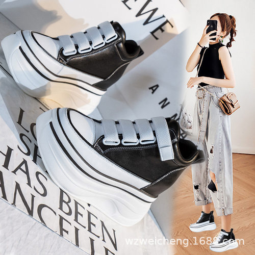 板鞋女真皮2025春秋新款松糕单鞋百搭高跟厚底内增高休闲高帮鞋子