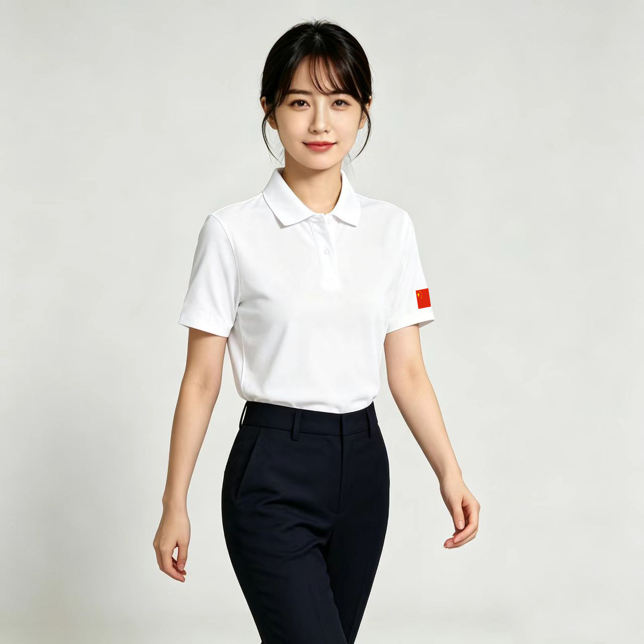 红都 女士商务T恤 白色 半袖Polo衫