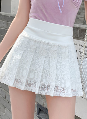短裙蕾丝裙显瘦百褶裙2025春夏新款高腰防走光半身裙A字skrit裙