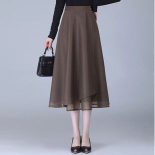 两面穿网纱半身裙女2026春夏新高腰开叉纱裙一片式 A字裙子 中长款