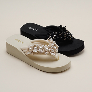 人字拖珍珠凉拖鞋 新款 花 夹脚拖鞋 2026沙滩夏女人字拖泰国外穿时尚