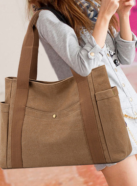 文艺简约帆布包女妈妈包中年上班手提包布包大容量挎包女士单肩包