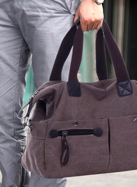 帆布潮流韩版男包商务休闲旅行包男士包英伦手提包单肩斜挎包横款