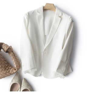 口蕾丝拼接小西服 白色西装 薄款 外套女2022夏季 时尚 休闲英伦风袖