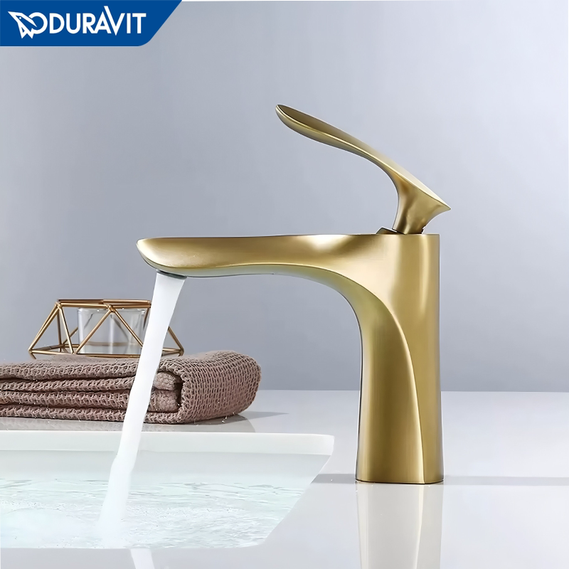 Duravit/杜拉维特全铜拉丝金冷热水龙头卫生间洗手盆枪灰色水龙头